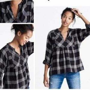 Madewell Size L Popover Hayden Plaid Top